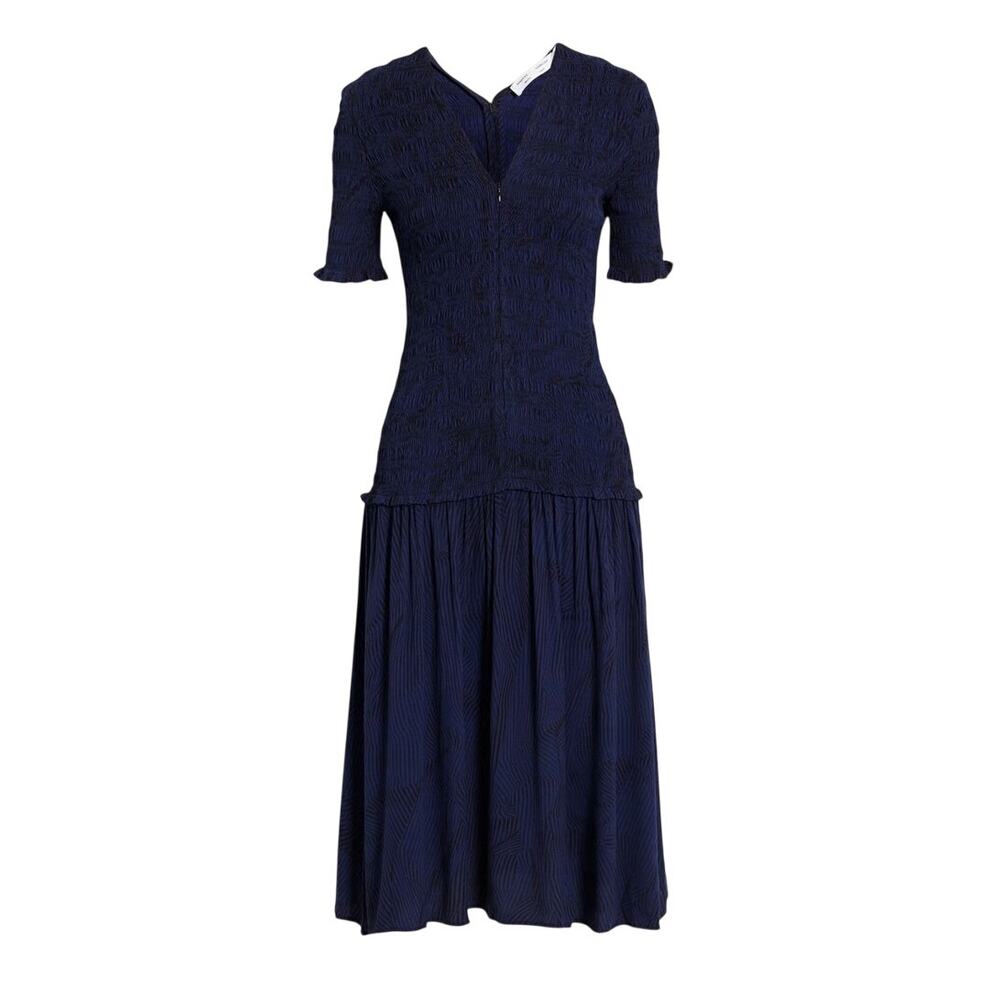 Proenza Schouler White Label Navy Shirred Striped Crepe Midi Dress Size 10